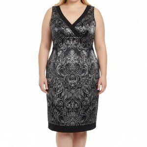 Jones Wear Sheath Dress Women’s Size 24 Black Silver Empire Waist V-Neck